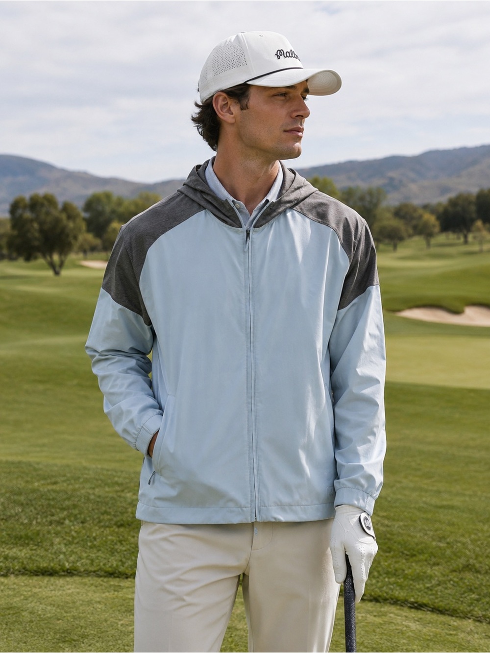 Mizzen+Main Mens Hydrashift Performance Jacket Large Blue Gray Lightweight Golf